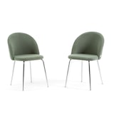thumbnail of Lot de 2 chaises en tissu teddy d’intérieur, pieds en métal, rembourrées pour cuisine, salle à manger, restaurant – Sara Teddy – Vert sauge/Argent