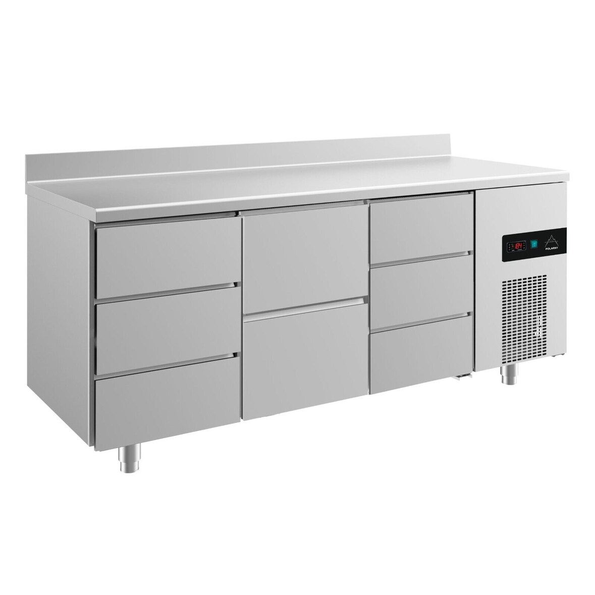 Gastro Kühltisch 3 Schubladen links&rechts 2 Schubladen mittig Umluftkühlung Aufkantung, 1865x700x850mm -2/+8°C 474L