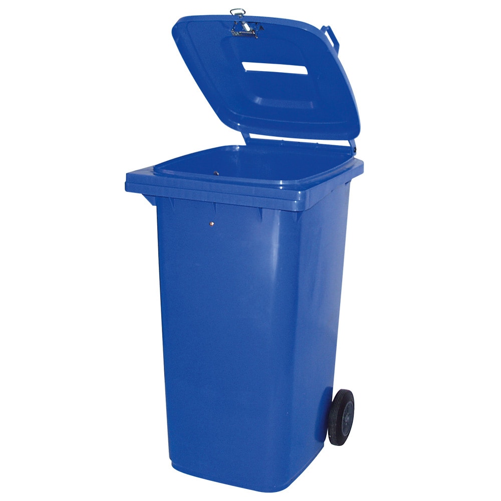 120 Liter DIN Mülltonne mit Papiereinwurf u. Dreikantschloss, blau, BxTxH 480 x 550 x 930 mm