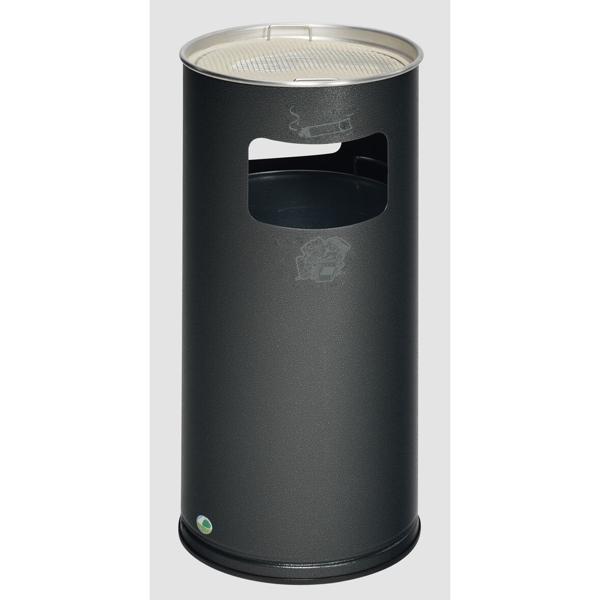 PROREGAL Klassischer Kombiascher rund | HxBxT 70x32x32cm | Verzinkter Stahl | Grau | Mülleimer Aschenbecher Abfalleimer