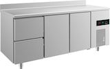 thumbnail of Gastro Edelstahl Kühltisch 2 Türen links/mittig 2 Schubladen(links) Aufkantung, 1865x700x850mm -2/+8°C 474L