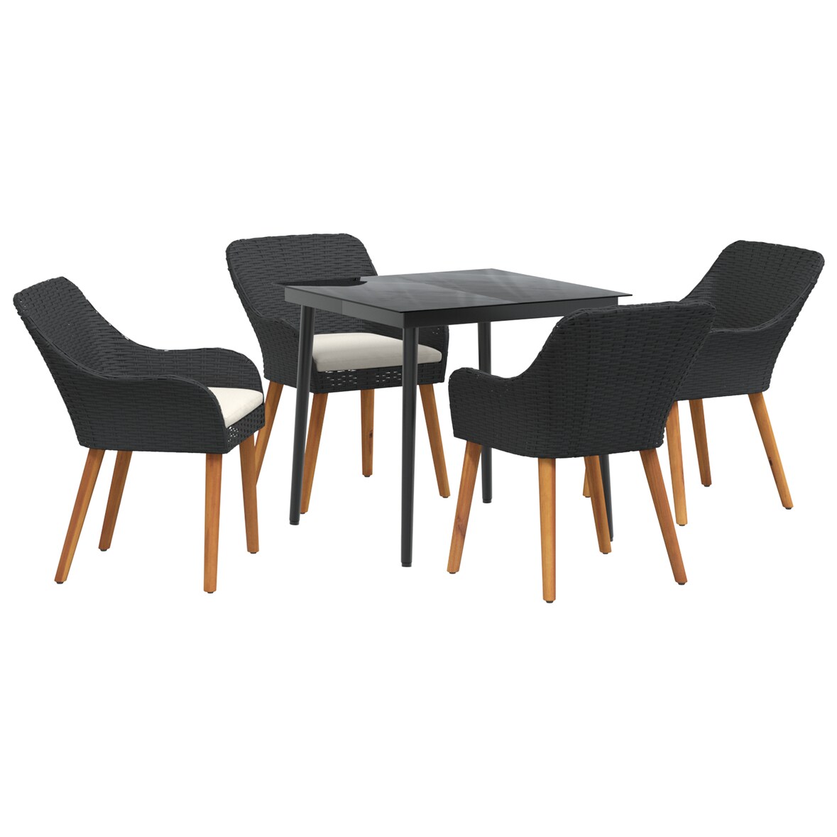 vidaXL 5-teilige Garten Essgruppe Schwarz Poly Rattan