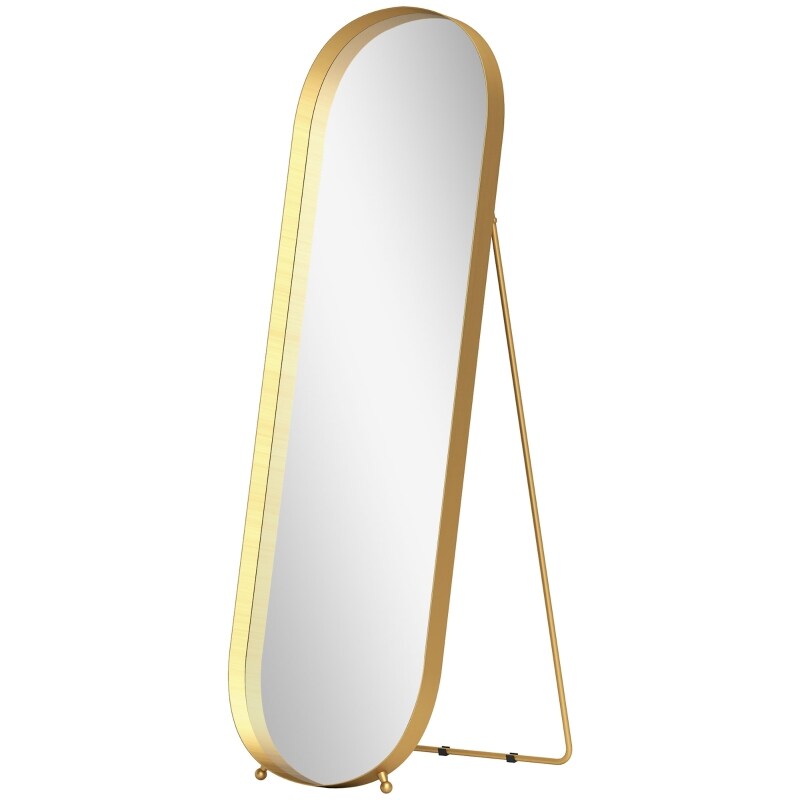 Standspiegel Ganzkörperspiegel Gold 50x160x6 cm neigbar freistehend oder anlehnbar Metallrahmen MDF Rückwand splitterfestes Glas