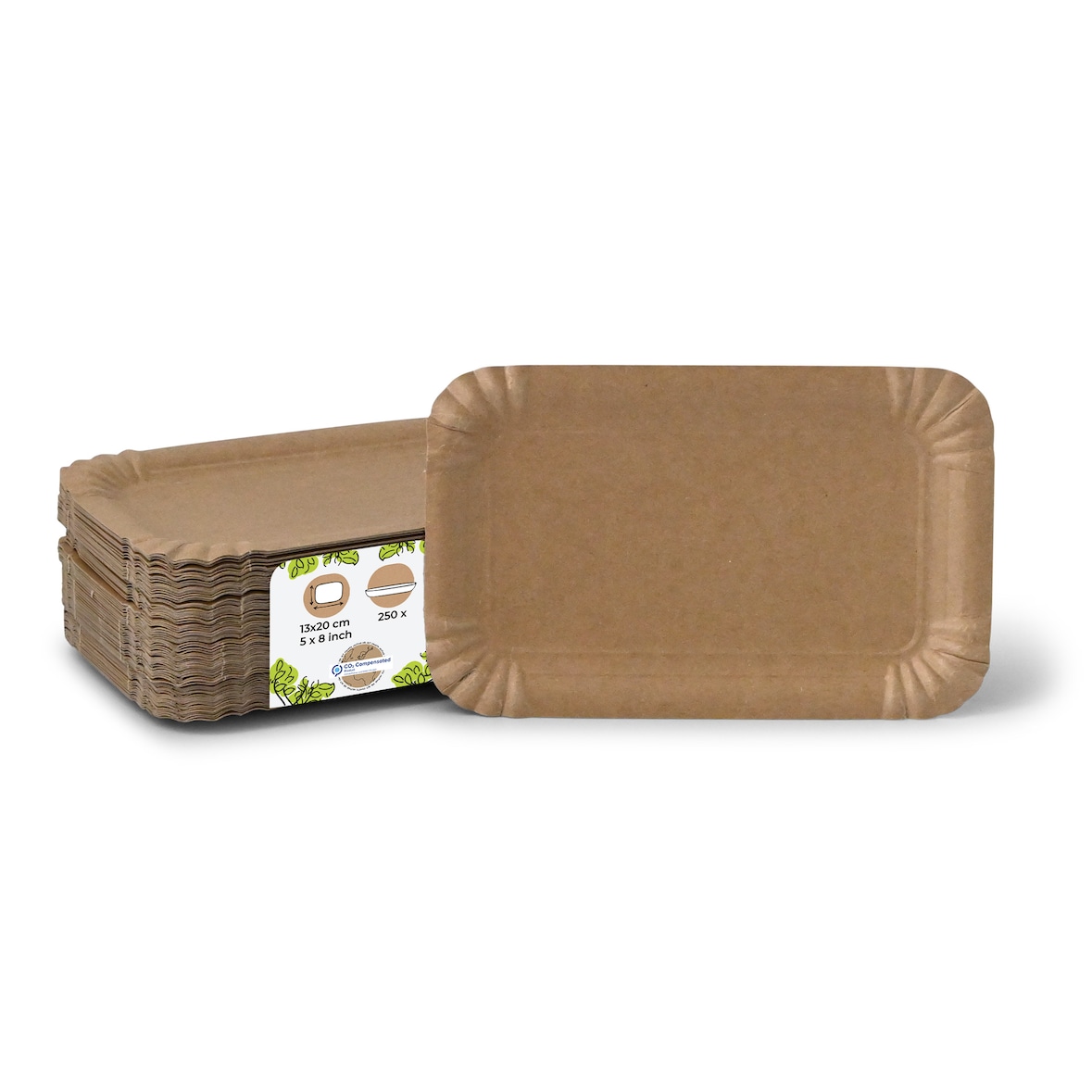 BIOZOYG 250 Stück Einwegteller 13 x 20 cm Pappteller, biologisch abbaubar, braun, rechteckig, recyclingfähig, robust Bioteller, Einweggeschirr
