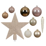 thumbnail of 33 Weihnachtskugeln Kunststoff mit Christbaumstern Set bruchsicher Christbaumkugeln Weihnachtsbaumkugeln Christbaumspitze Beige Rosa Mix