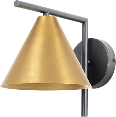 Wohnzimmerlampe – LED-Wandleuchte für den Innenbereich mit schwarzer Metallfassung und messingfarbenem Lampenschirm