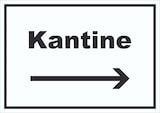 thumbnail of Kantine Schild mit Text und Richtungspfeil rechts essen und trinken waagerecht A5 Rückseite selbstklebend