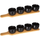 thumbnail of WellHome - Set de aperitivo de 5 piezas en color negro, tablas de bambú y vasitos de loza