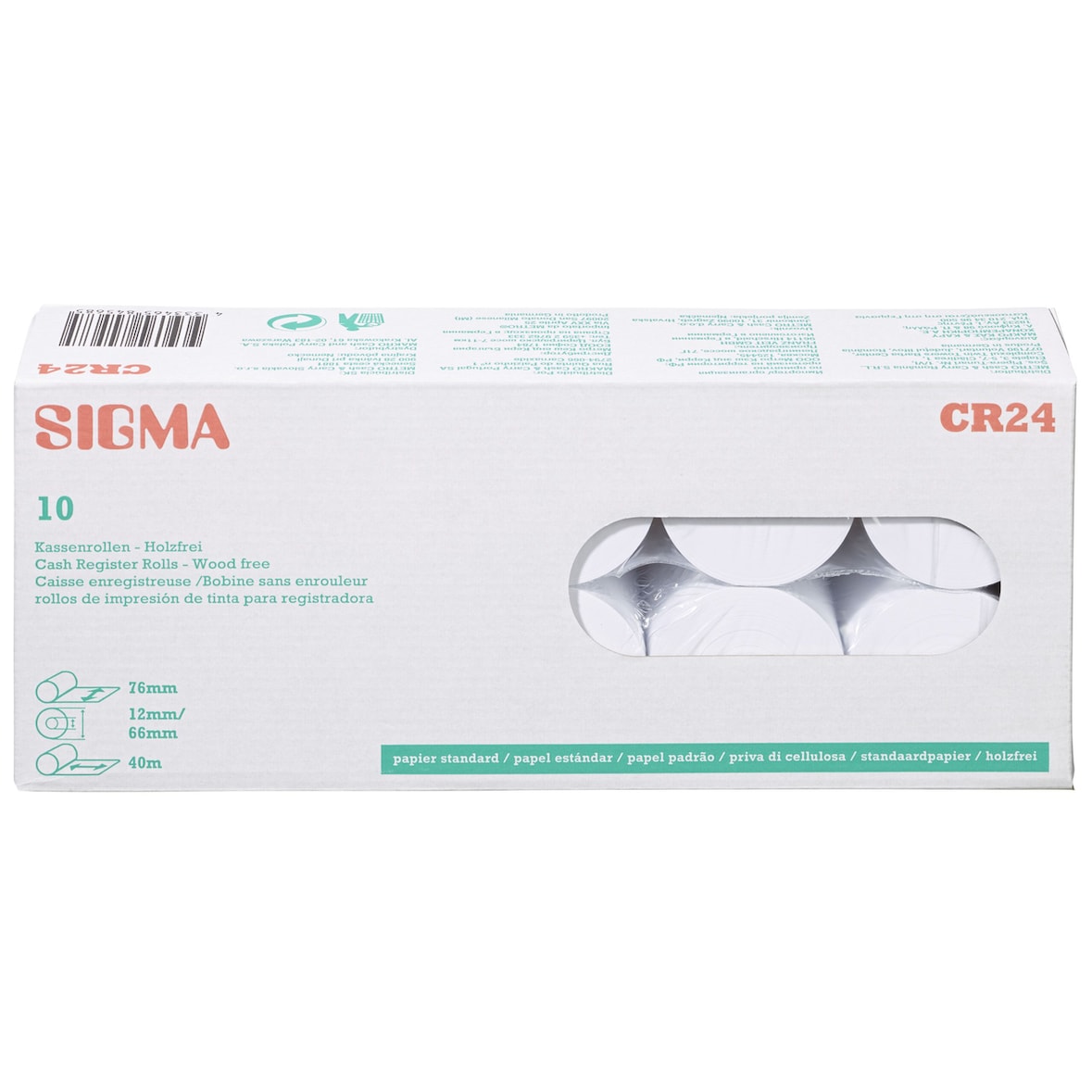 SIGMA Rouleaux de caisses thermiques CR24 , 76 mm x 40 m, 10 unités
