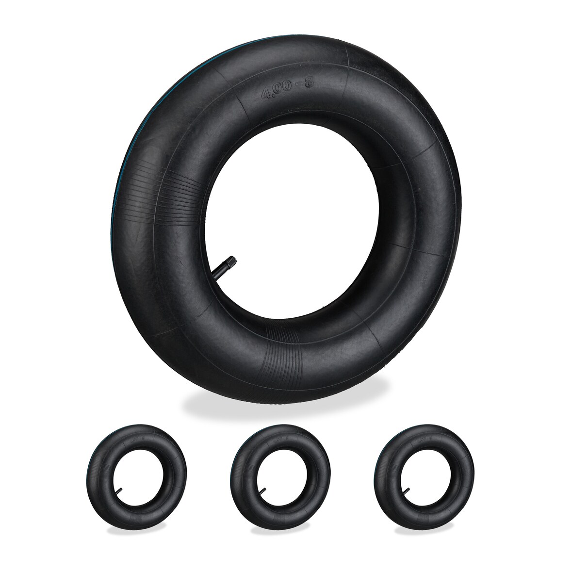 Relaxdays Schlauch 4.00-8, 4er Set, Ersatzschlauch, Schubkarre & Bollerwagen, Innenschlauch, Autoventil, Gummi, schwarz