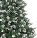Ein grüner Weihnachtsbaum mit Zapfen.