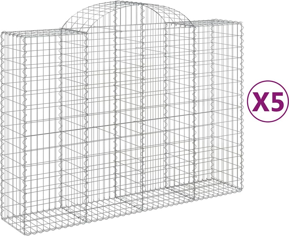 vidaXL Gabionen mit Hochbogen 5 Stk. 200x50x140/160cm Verzinktes Eisen