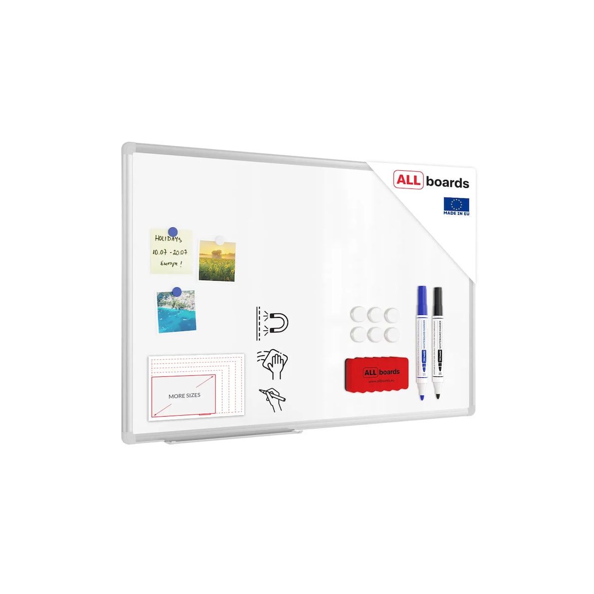 ALLboards Tableau Blanc Magnétique Effaçable à Sec avec Cadre en Aluminium Premium EXPO 90x60cm