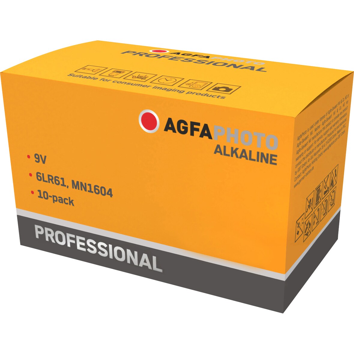 Agfaphoto Batterie Alkaline, E-Block, 6LR61, 9V Professional, Retail Box (10-Pack)