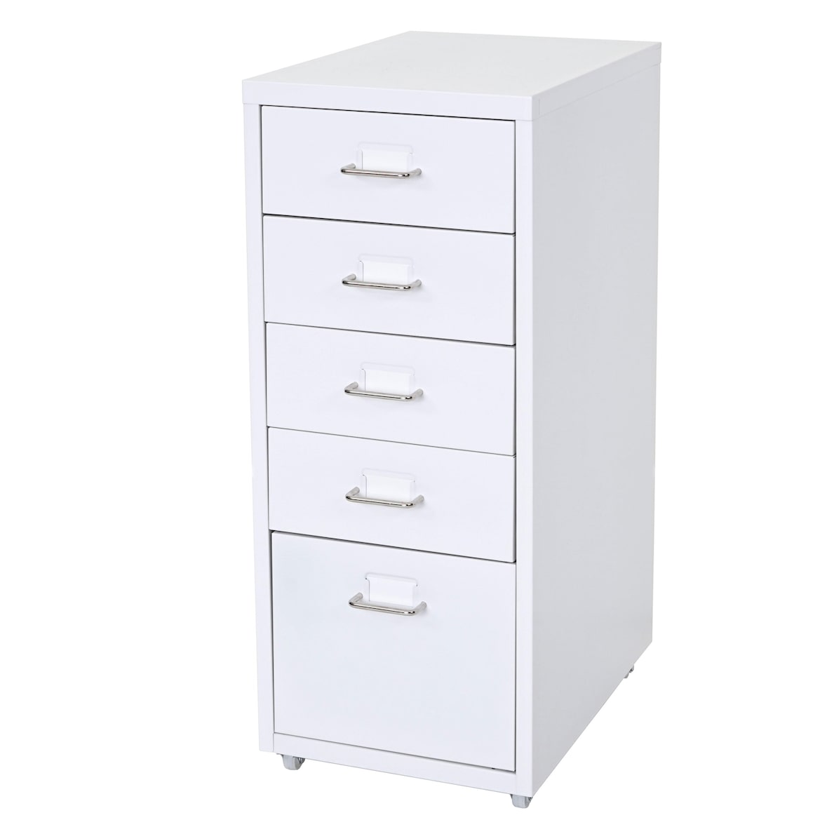 Décoshop26 - Caisson à tiroirs meuble de rangement bureau sur roulettes 69x28x41cm 5 tiroirs acier blanc 04_0004353