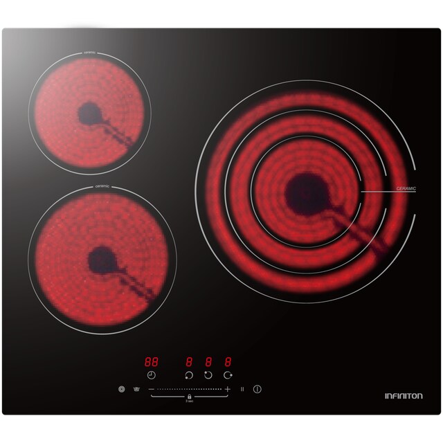 INFINITON Placa Vitroceramica VIT3SN30, 3 Zonas, Ancho 60 cm, Bordes Biselados, Slide Touch Control, Crystal Black