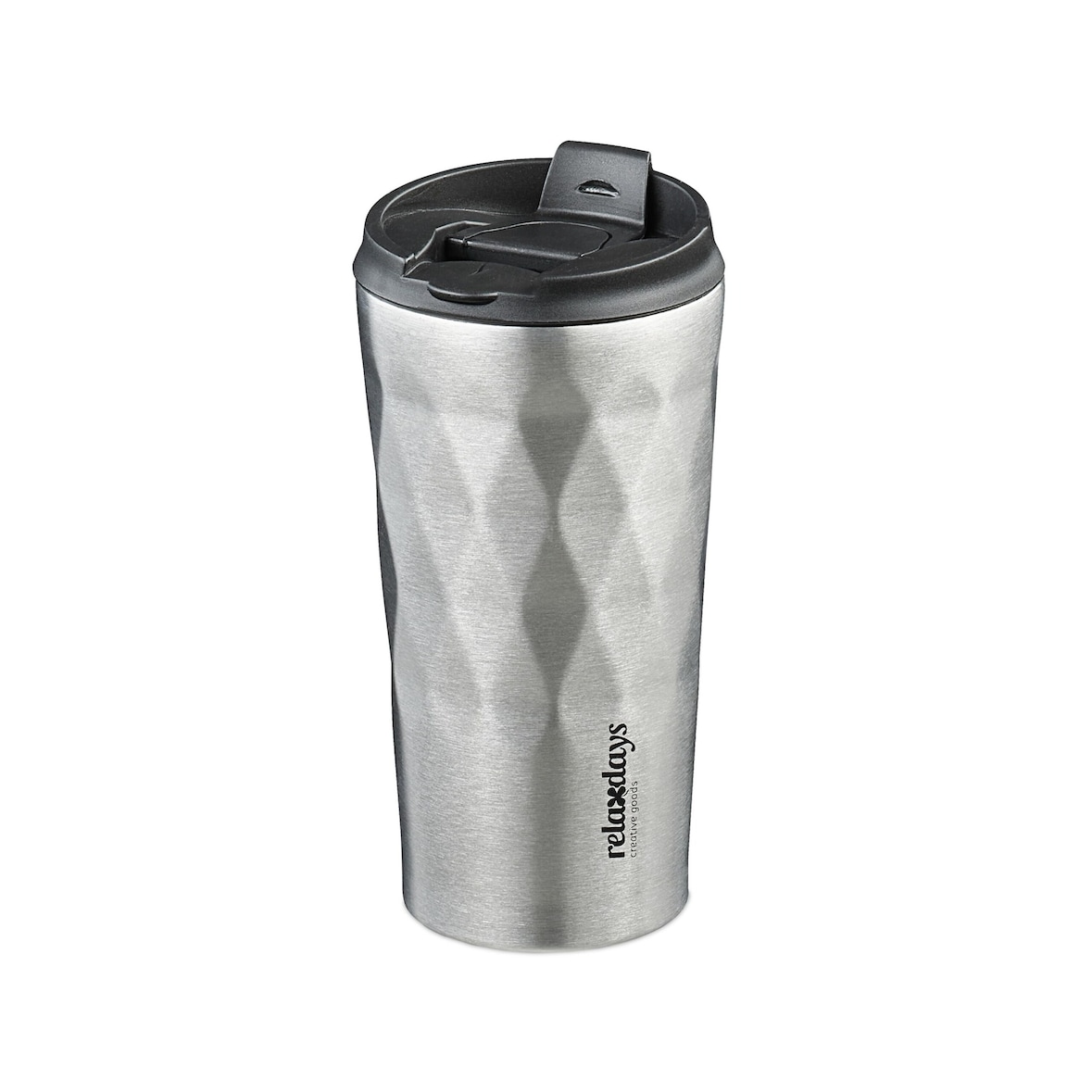 Relaxdays Thermobecher, 350 ml, für Heiß- & Kaltgetränke, dichter Kaffeebecher aus Edelstahl, BPA-frei, silber/schwarz