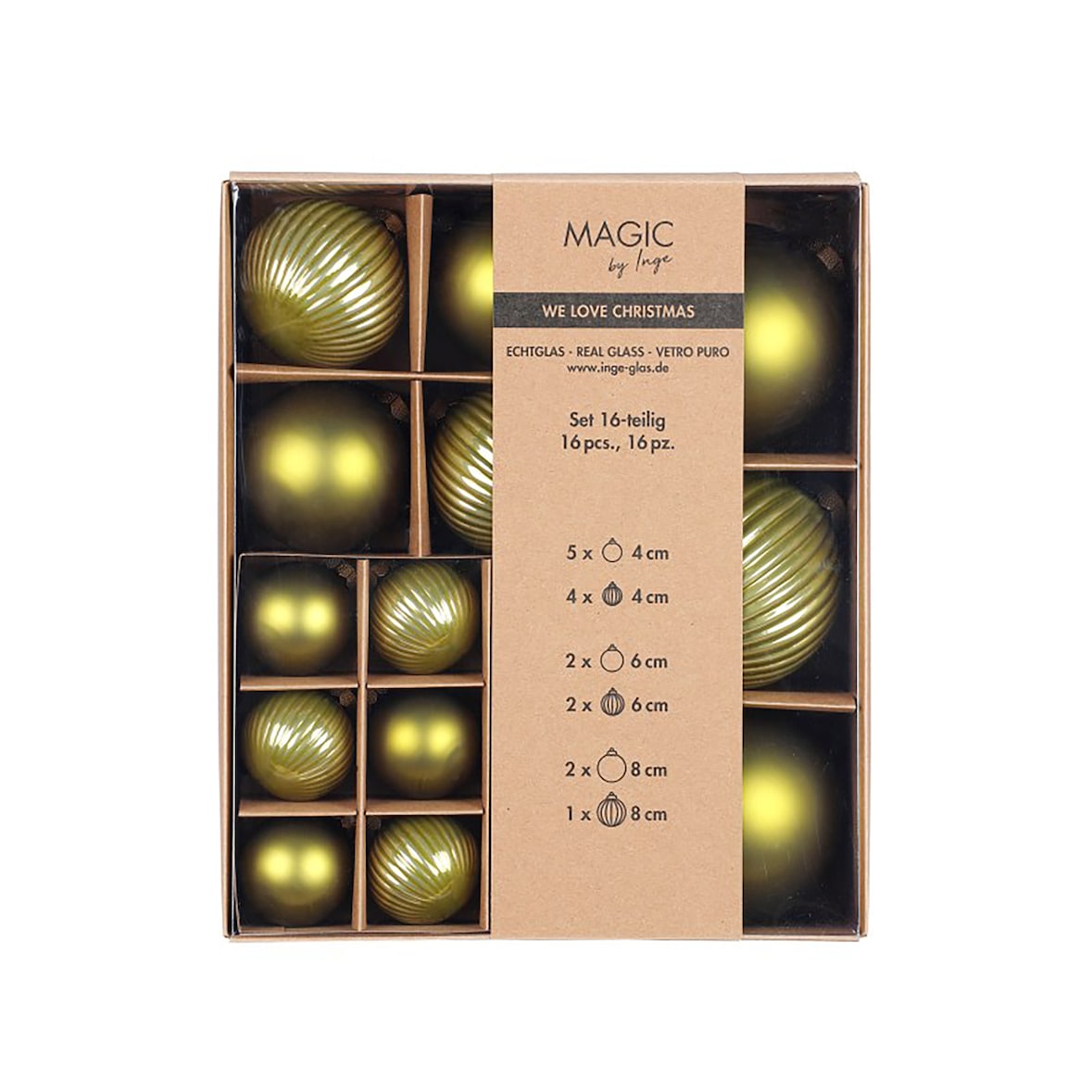 16 Weihnachtskugeln Glas 4-8cm Mix matt & glänzend Christbaumkugeln Weihnachtsbaumkugeln Set Christbaumschmuck Weihnachtsbaumschmuck Deko Olivgrün