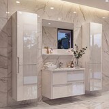 thumbnail of Badkamer set HWC-B19, wastafel wandspiegel 2x bovenkast, hoogglans ~ wit