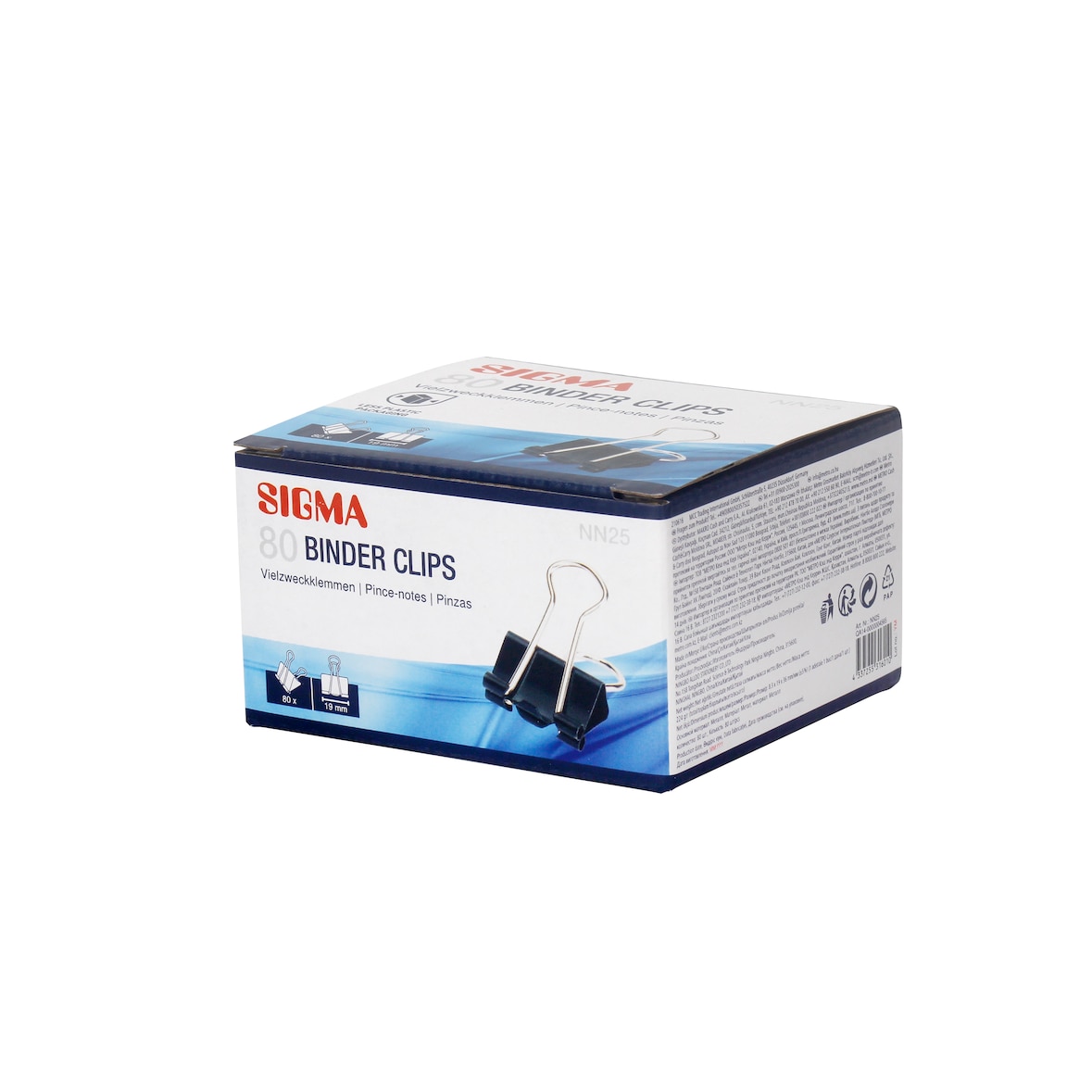 SIGMA Clips para carpetas, metal, 19 mm, negro, 80 unidades