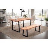 thumbnail of Küchentisch Massivholz mit Naturkante Industrial-Design | 200x100 cm | Goldbraun-Schwarz | Premium | Tarn Kollektion | Kadima Design