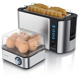 thumbnail of Arendo 2-teiliges Frühstücksset - 4-Scheiben Langschlitz Toaster, 8er Eierkocher, Silber
