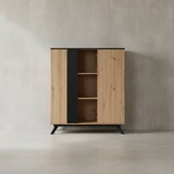 thumbnail of Highboard 110x125x40 cm MDF Sideboard in Eiche-Dekor / Schwarz, Kommode mit 2 Türen, Kommodenschrank mit Regal, Flurschrank Modern, Standschrank