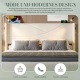 thumbnail of Merax Doppelbett 140 x 200cm Polsterbett, Gepolsterter Bettrahmen mit 2 Leselichtern, LED-Lichtleisten, hydraulischem Stauraum, USB-Anschlüssen, Beige