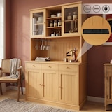 thumbnail of Merax Buffetkast 120 x 40 x 191 cm, hoge vitrinekast met glazen deuren, barvak, glashouder, stopcontacten, USB-A en USB-C, naturel