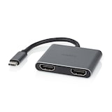 thumbnail of Nedis USB-C Adapter - 2-in-1 - USB 3.2 Gen 1 - USB-C Stecker - 2x HDMI - 4K@30Hz - 0.10 m - Rund - Vernickelt - PVC - Schwarz - Box