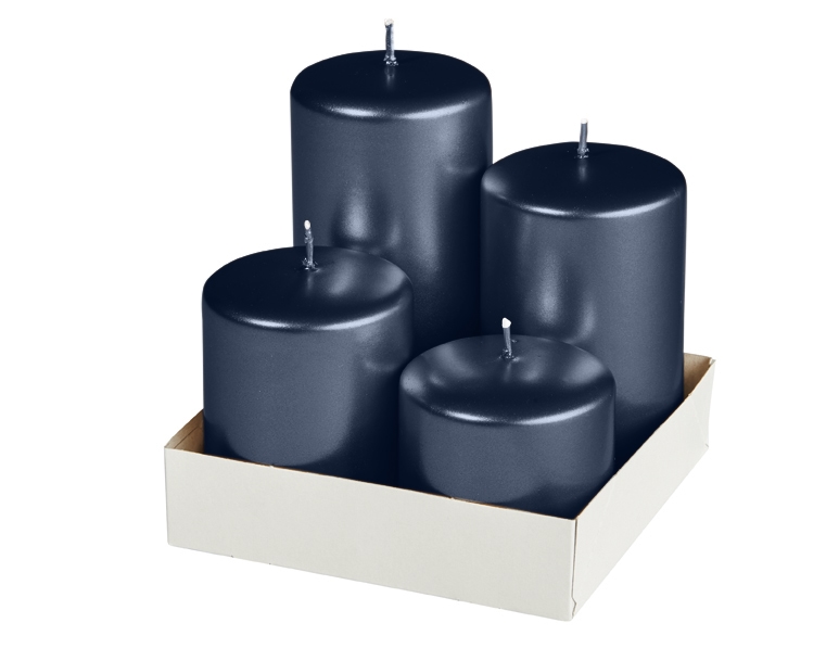 Kopschitz Kerzen Adventset Stumpenkerzen Metallic Matt Blueberry Ø 60 mm, 4 Stück