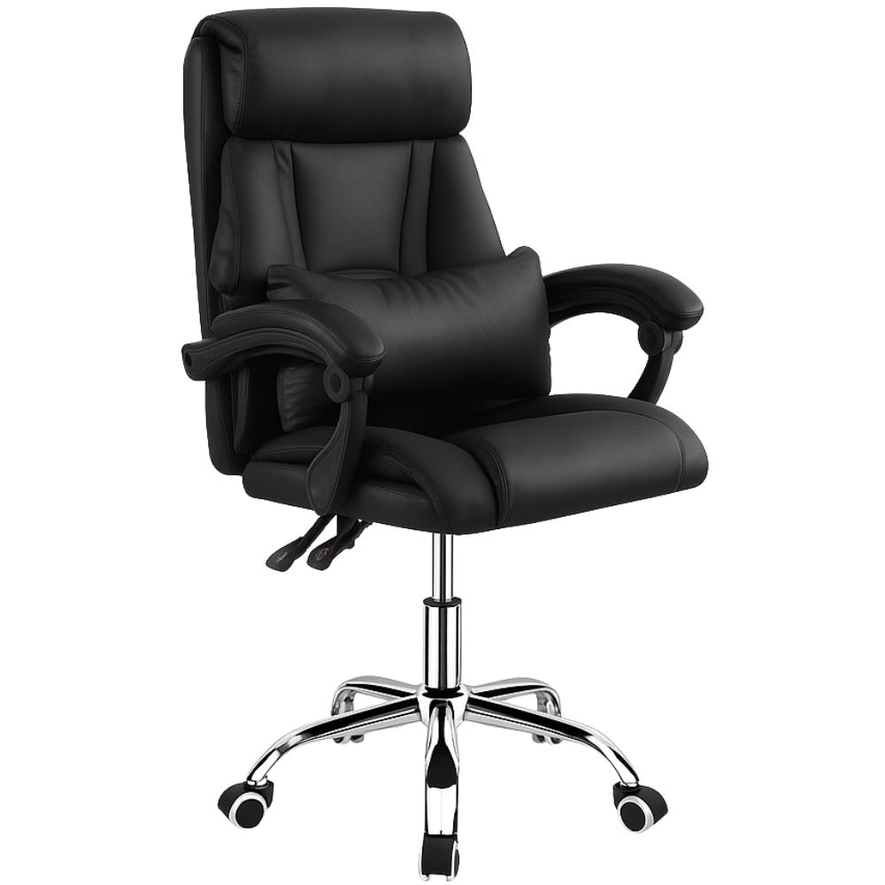 Sedia da Ufficio Poltrona Ergonomica Girevole con Braccioli Poggiatesta e Cuscino Presidenziale Direzionale Imbottita Altezza Regolabile - Nero