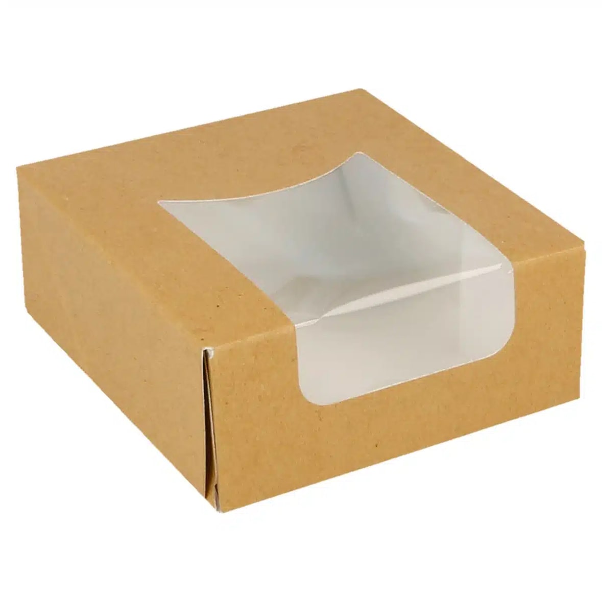 Caixa Kraft c/Janela 10x10x4cm Pack 50 – Take Away/Pastelaria/Bolos/Sushi