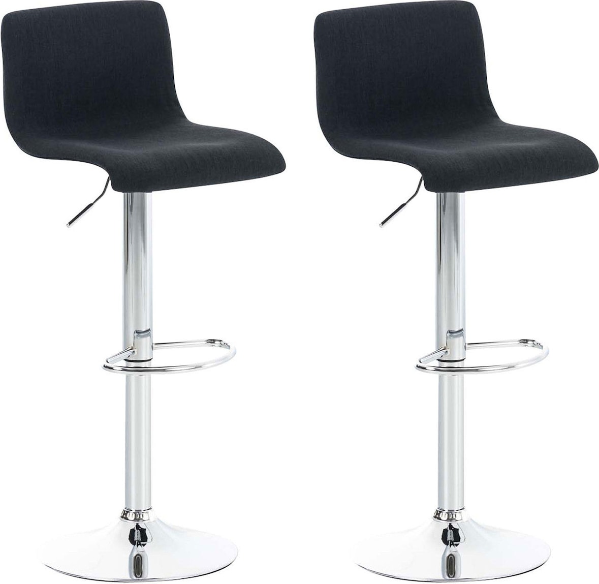 Décoshop26 - Set aus 2 bequemen Barhockern mit Fußstütze in schwarzem Stoff und verchromtem Metall 10_0004208