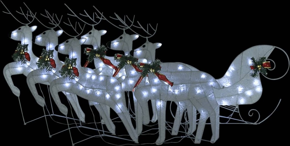 vidaXL Rentier mit Schlitten Weihnachtsdekoration 140LEDs Outdoor Weiß