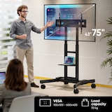 thumbnail of ONKRON TV Ständer rollbar für 43 - 75 Zoll Fernseher, 70 kg, max VESA 600x400, professioneller Fernsehständer mit Rollen und Ablage Schwarz TS1551-B
