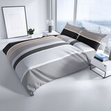 thumbnail of Baumwolle Bettwäsche Set 155x200 cm 80x80 cm Grau Beige Gestreift mit Reißverschluss