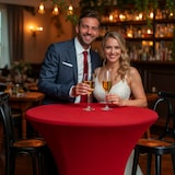 thumbnail of DETEX® Stehtischhusse Rot 80-85cm Verstärkter Fußbereich 30°C Waschbar Stehtisch Hussen Stretch Tisch Überzug Hochzeit