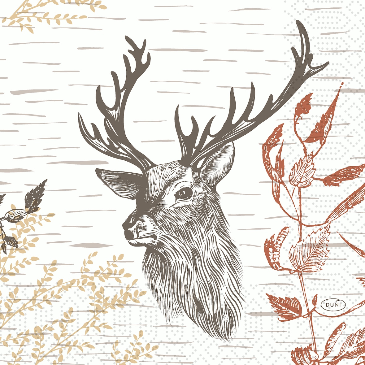 Duni Tissue-Serviette 33 x 33 cm Wood & Deer 3-lagig, 500 Stk/Krt (10 x 50 Stk)