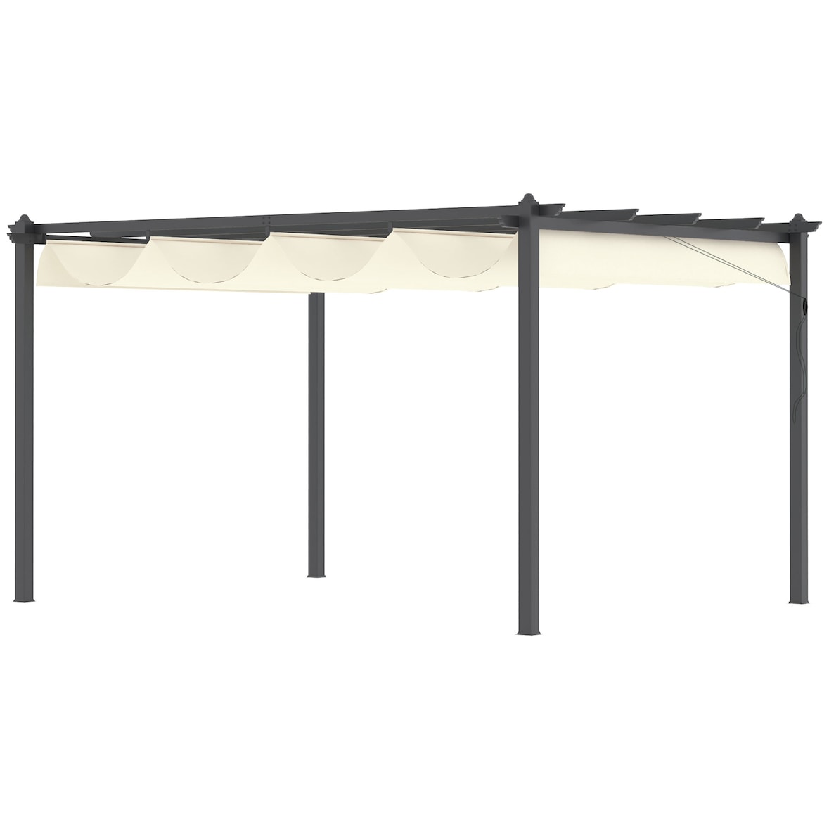 Outsunny Pérgola de Alumínio 4x3 Pérgola de Jardim com Teto Retrátil Tecido de Poliéster e 8 Orifícios de Drenagem para Pátio Terraço Exterior Creme