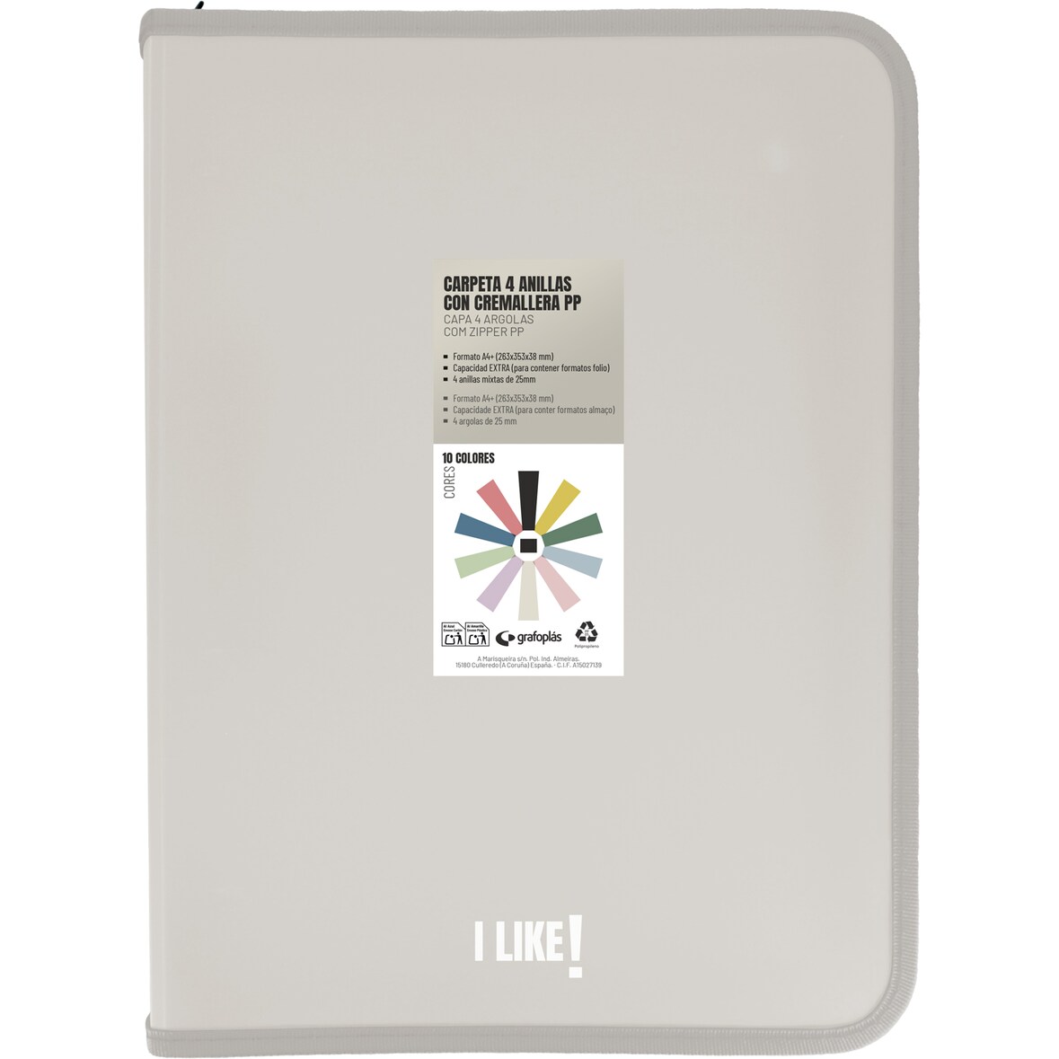 Carpeta de anillas con cremallera A4+ "LIKE3" Arena