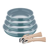 thumbnail of BERGNER Click&Cook - Conjunto de 4 frigideiras de alumínio prensado, Ø22/Ø24/Ø26/Ø28cm, na cor verde, com 2 cabos removíveis