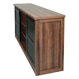 thumbnail of Aparador HWC-K75, armario alto con estantes, puerta corredera 7 compartimentos, metal industrial imitación madera 84x150x40cm ~ marrón