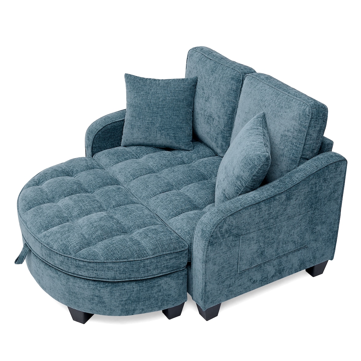 Schlafsofa 93x130x82 cm mit Hocker Stauraum, atmungsaktiver Stoff, Eukalyptusholzrahmen, flexibel als Sofa und Liege, Blau