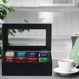 thumbnail of Relaxdays Teebox, 8 Fächer, Bambus, HxBxT: 9x28x16 cm, Tee & Kaffeepads, Teekasten mit Deckel, staubgeschützt, schwarz