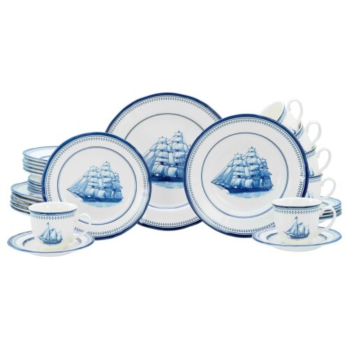 CreaTable Segelschiff Blau Kombiservice 30-tlg Steingut