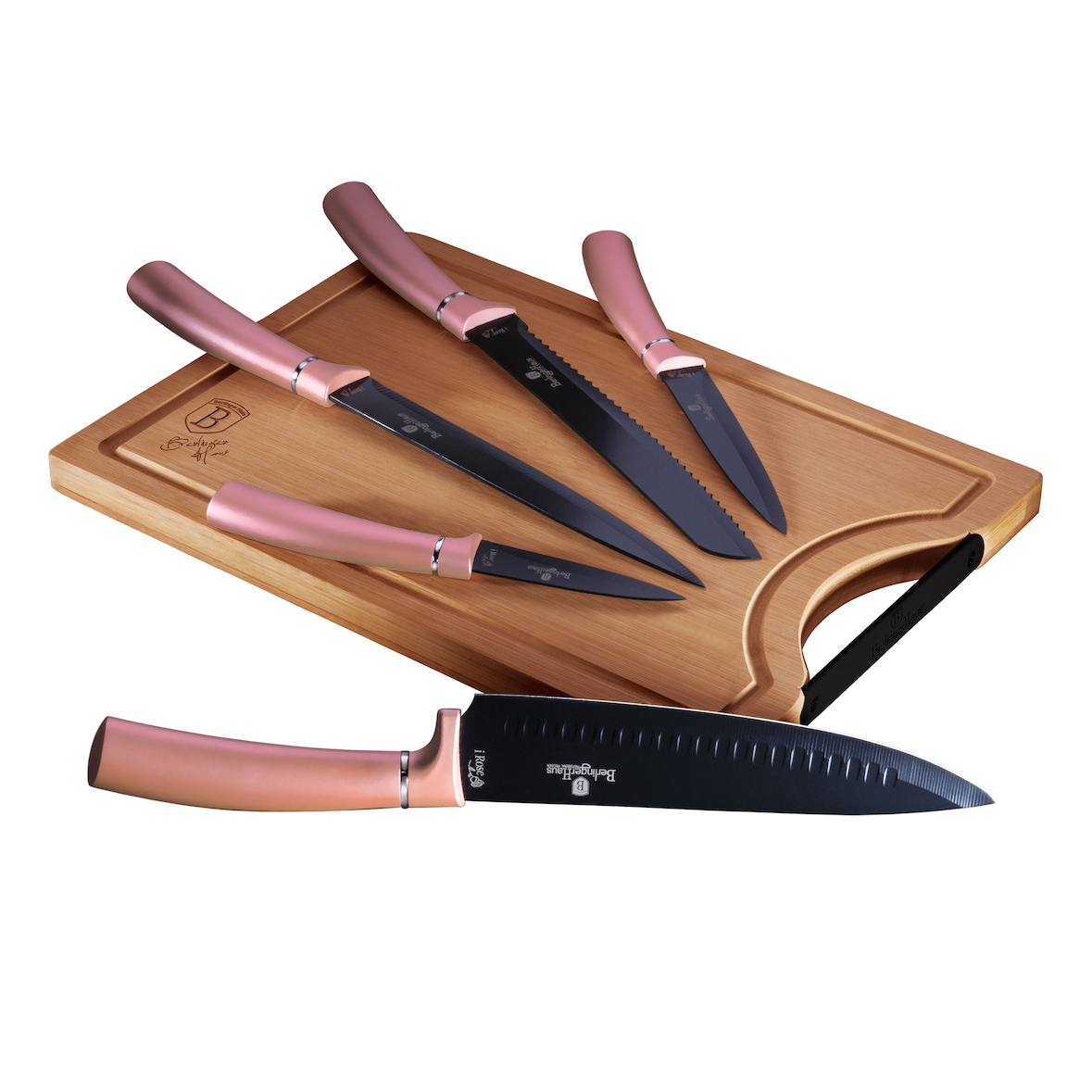 Berlinger Haus Set di 5 Coltelli da Cucina Professionali Acciaio Inox Coltello Cuoco Tagliere, Rosa, BH-2554