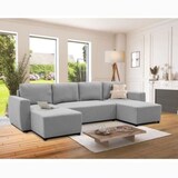 thumbnail of Canapé d'angle convertible panoramique PHARELL 5/6 places - Tissu souris - Coffre de rangement - L297 x P155 x H71/85 cm AUCUNE
