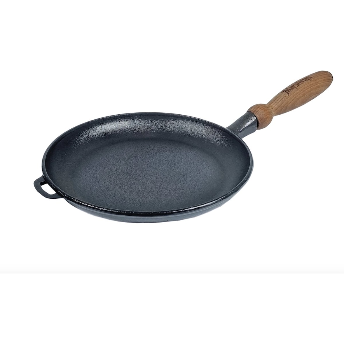 Pfannkuchenpfanne Gusseisen - ø 24 x 2,5 cm - Gusseisenpfanne für alle Wärmequellen - Holzgriff - PFAS-frei - Schwarz