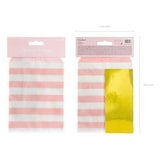 thumbnail of 6 Papiertüten gestreift mit Aufklebern 13x14cm Bodenbeutel zum Befüllen Geschenktüten Hochzeit Kindergeburtstag Geschenk Mitgebsel Tüten Weiß Rosa